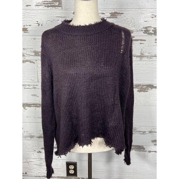 WOODEN SHIPS BY PAOLA BUENDIA Oliver Distressed Sweater Black Plum Sz S/M NWT - Picture 3 of 6